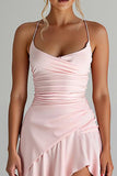 Volang High-Low Spaghetti Straps Ljusrosa Chiffong Aftonklänning