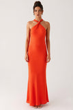 Halter Orange Rygglös Fodral Formell Klänning