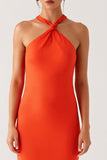 Halter Orange Rygglös Fodral Formell Klänning