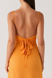 Gul Spaghetti Straps Chiffong Formell Klänning