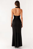 Halter Mermaid Bodycon Lång Svart Slips Klänning