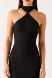 Halter Mermaid Bodycon Lång Svart Slips Klänning