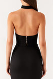 Halter Mermaid Bodycon Lång Svart Slips Klänning