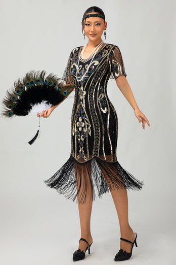 Flapper Vinröd Paljett Bodycon Fransade 1920-talet Klänning