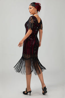 Flapper Vinröd Paljett Bodycon Fransade 1920-talet Klänning