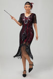 Flapper Vinröd Paljett Bodycon Fransade 1920-talet Klänning