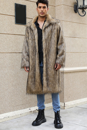 Vit Grå Lång Front Öppen Pikékrage Päls Coat