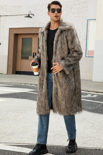 Vit Grå Lång Front Öppen Pikékrage Päls Coat