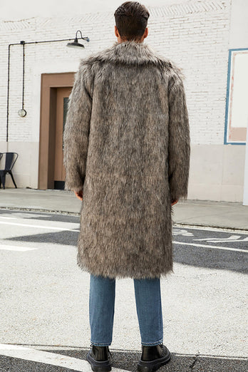 Vit Grå Lång Front Öppen Pikékrage Päls Coat