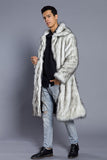 Vit Grå Lång Front Öppen Pikékrage Päls Coat