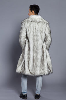 Vit Grå Lång Front Öppen Pikékrage Päls Coat