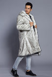 Vit Grå Lång Front Öppen Pikékrage Päls Coat
