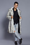 Vit Grå Lång Front Öppen Pikékrage Päls Coat