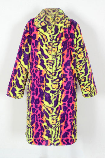 Färgglada Leopard Lång Fuskpäls Vinter Mäns Kappa