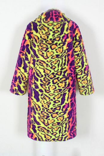 Färgglada Leopard Lång Fuskpäls Vinter Mäns Kappa