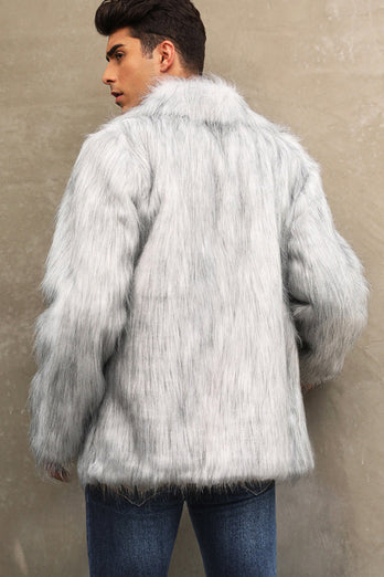 Svart Fluffig Fuskpäls Vinter Mäns Kappa