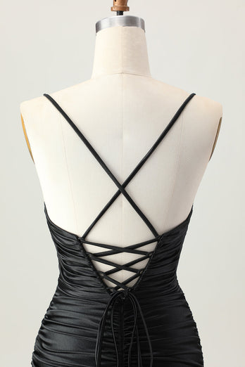 Mörk Khaki Rynkad Cut-Out Tight Mini Homecoming Klänning med Snörning Upp Tillbaka