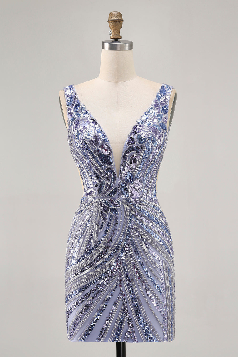 Glittrande lila V-ringad paljetter Bodycon Homecoming Klänning