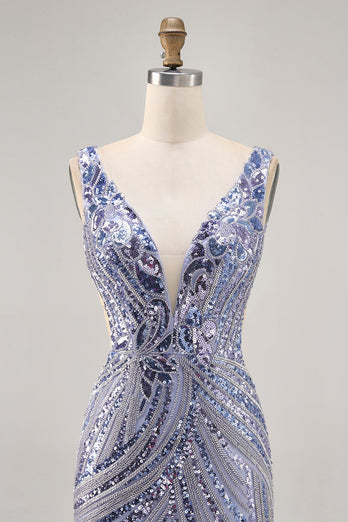 Glittrande lila V-ringad paljetter Bodycon Homecoming Klänning