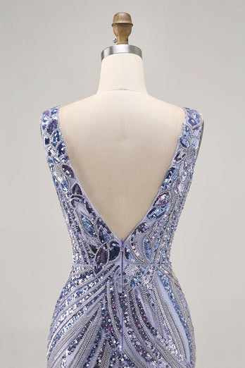 Glittrande lila V-ringad paljetter Bodycon Homecoming Klänning