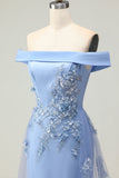 Av axeln Gråblå Sjöjungfru applicerad Klänning för brudens mor med paljetter
