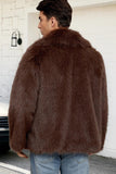 Svart Fluffig Fuskpäls Kort Vinter Mäns Kappa