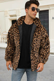 Coffee Leopard Faux Fur Mäns vinterkappa med fickor