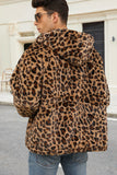 Coffee Leopard Faux Fur Mäns vinterkappa med fickor