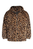 Coffee Leopard Faux Fur Mäns vinterkappa med fickor