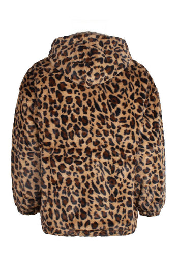 Coffee Leopard Faux Fur Mäns vinterkappa med fickor