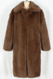 Brun Fluffig Fuskpäls Kavajslag Krage Lång Vinter Mäns Kappa