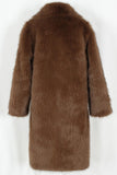 Brun Fluffig Fuskpäls Kavajslag Krage Lång Vinter Mäns Kappa