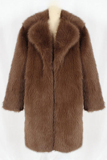 Brun Fuskpäls Notched Kavajslag Lång Mäns Vinter Kappa