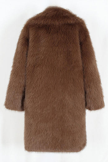 Brun Fuskpäls Notched Kavajslag Lång Mäns Vinter Kappa