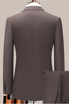 Coffee Notched Lapel Enkelknäppt Slim Fit Kostym