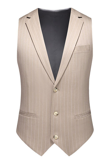 Khaki Randig 3 stycken Notched Lapel Mäns Formella Kostymer