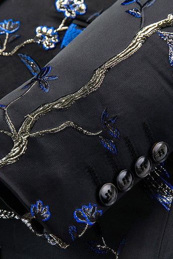 Blå och svart skårad kavajslag Jacquard 2-delad baldräkter för män