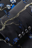 Blå och svart skårad kavajslag Jacquard 2-delad baldräkter för män