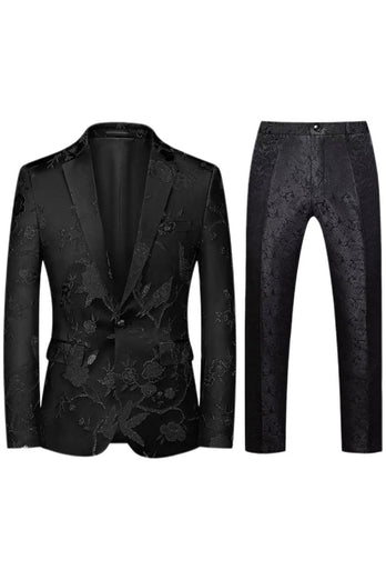 Notched Lapel Enkelknäppt Jacquard 2 Piece Lila Prom Kostymer för män