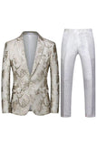 Notched Lapel Enkelknäppt Jacquard 2 Piece Lila Prom Kostymer för män
