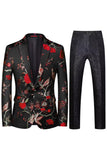 Notched Lapel Enkelknäppt Jacquard 2 Piece Lila Prom Kostymer för män