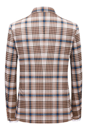 Vintage Peak Kavajslag Slim Fit 2 Delar Svart Blå Rutnät Kostymer för män