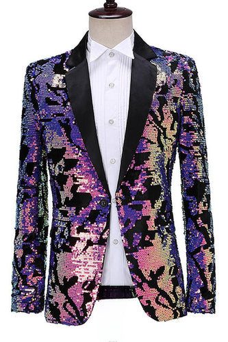 Glittrande mäns Blå Lila Notched Lapel Prom Kavaj med Paljetter