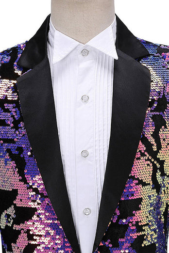 Glittrande mäns Blå Lila Notched Lapel Prom Kavaj med Paljetter