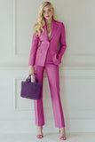 Fuchsia 2 Piece Peak Lapel One Button Prom Kostymer med fickor