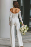 Vit Off The Shoulder Lace Bridal Jumpsuits med fickor