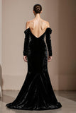 Svart Off The Shoulder Sammet Sjöjungfru Lång Formell Klänning