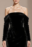 Svart Off The Shoulder Sammet Sjöjungfru Lång Formell Klänning