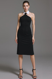 Svart Vit Bodycon Halskrage Cocktail Klänning