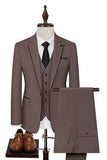 Taupe 3-delad Slim Fit Notched Lapel One Button Mäns Formella kostymer